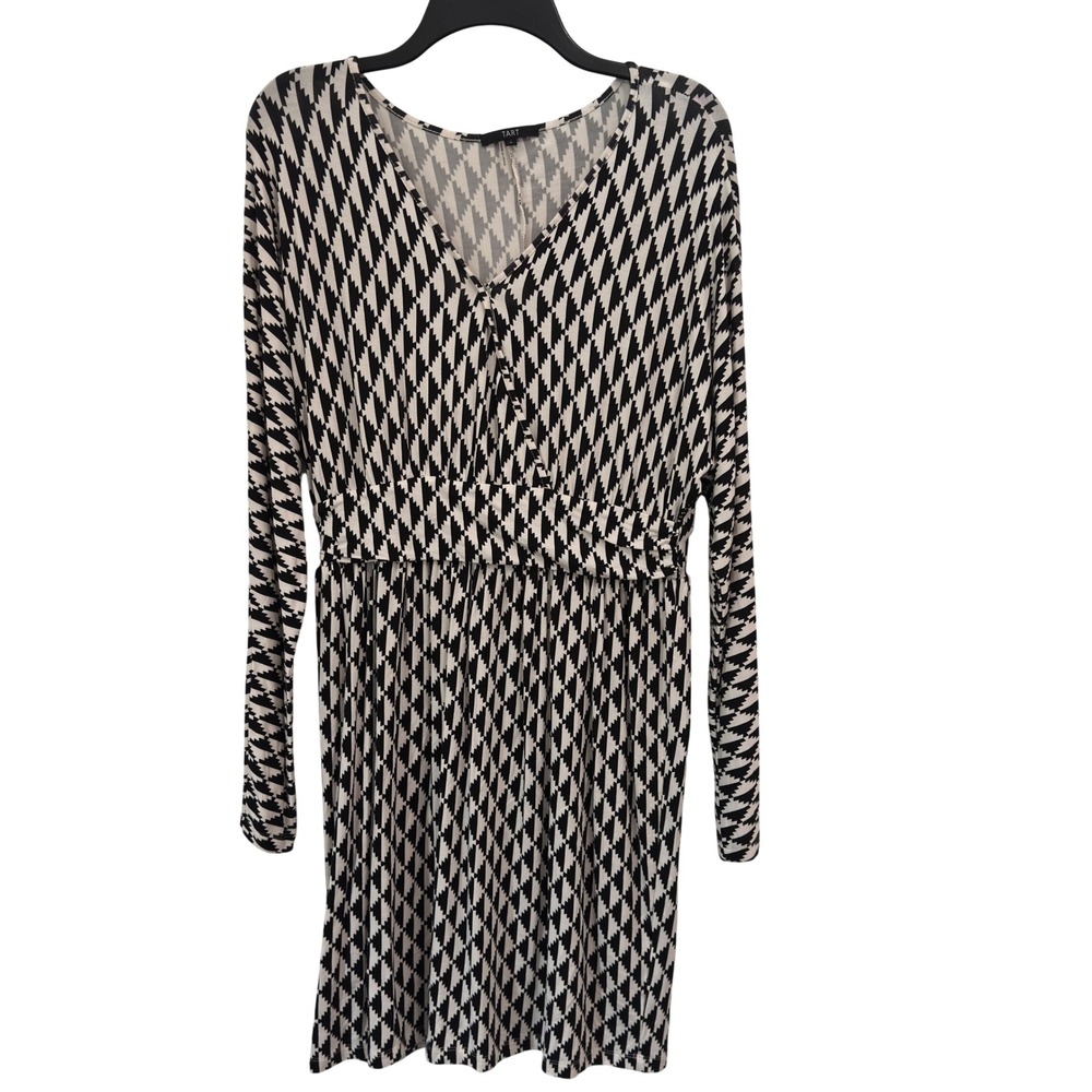 Tart Collections Dress Black White Geometric Ikat Long Sleeve Modal Size L